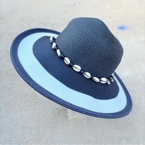 Sun N Sand Black White Floppy Packable Crushable Beach Sun Hat Shell Band O/S